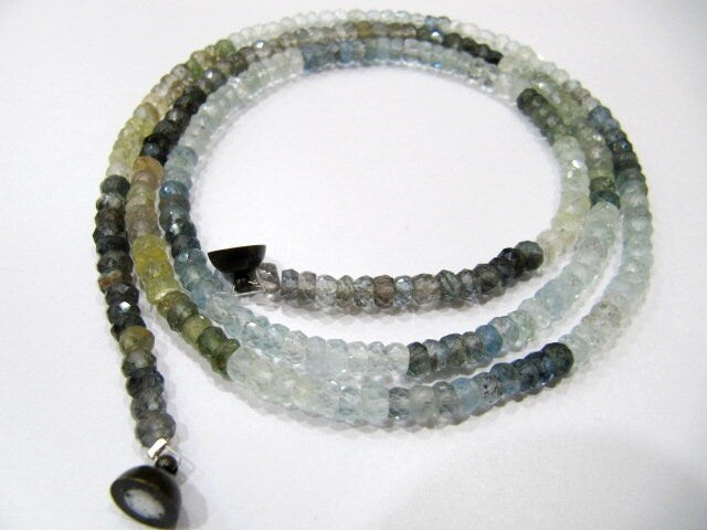Natural Moss Aquamarine  Rondelle Faceted 4-5mm  Beaded Necklace With Magnetic Clasp Top Quality Wholesale prices 26 inch long