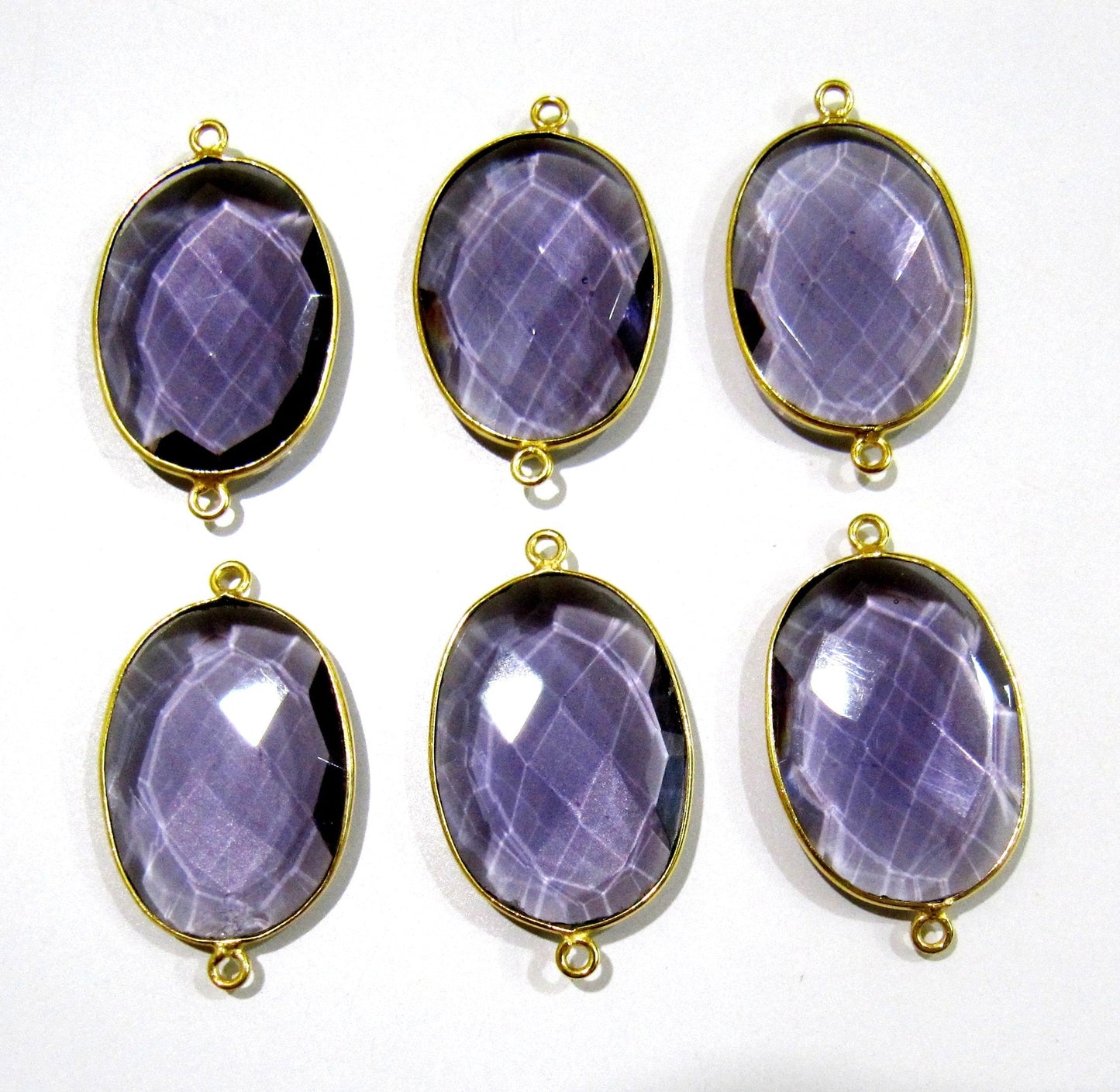 5 Pcs Set Amethyst Oval Shape 19x25mm Briolette Connectors Hydro Quartz Amethyst Double Loop Bezel Top Quality Wholesale prices