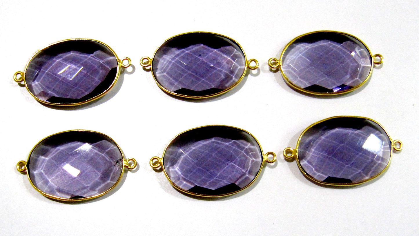 5 Pcs Set Amethyst Oval Shape 19x25mm Briolette Connectors Hydro Quartz Amethyst Double Loop Bezel Top Quality Wholesale prices