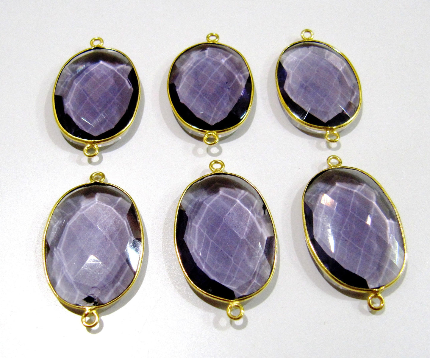 5 Pcs Set Amethyst Oval Shape 19x25mm Briolette Connectors Hydro Quartz Amethyst Double Loop Bezel Top Quality Wholesale prices