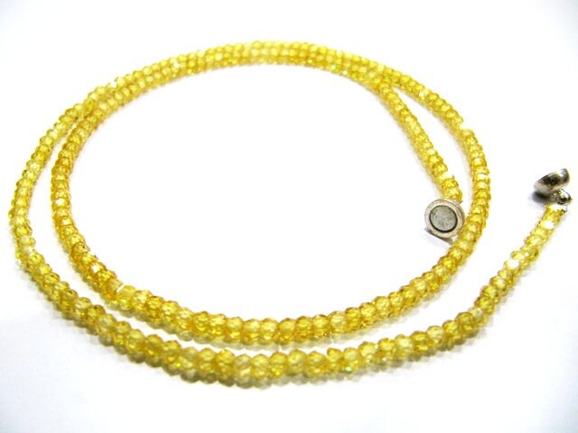 Yellow Cubic Zirconia Rondelle Faceted 3mm beads necklace Yellow Color Beaded Necklace Magnetic Clasp Top Quality Wholesale prices