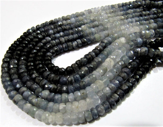 Natural Blue Sapphire Pailin Cambodia Mined Genuine Sapphire Rondelle Faceted 4-5mm Beads Strand 8.5 inch Jewelry Making Precious Beads