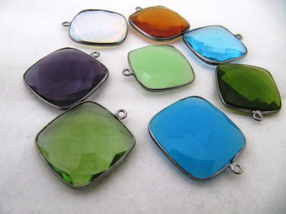 Gemstone bezel Hydro Quartz Cushion Shape 22 to 24mm Briolette Connectors Single Loop Charms sold per piece
