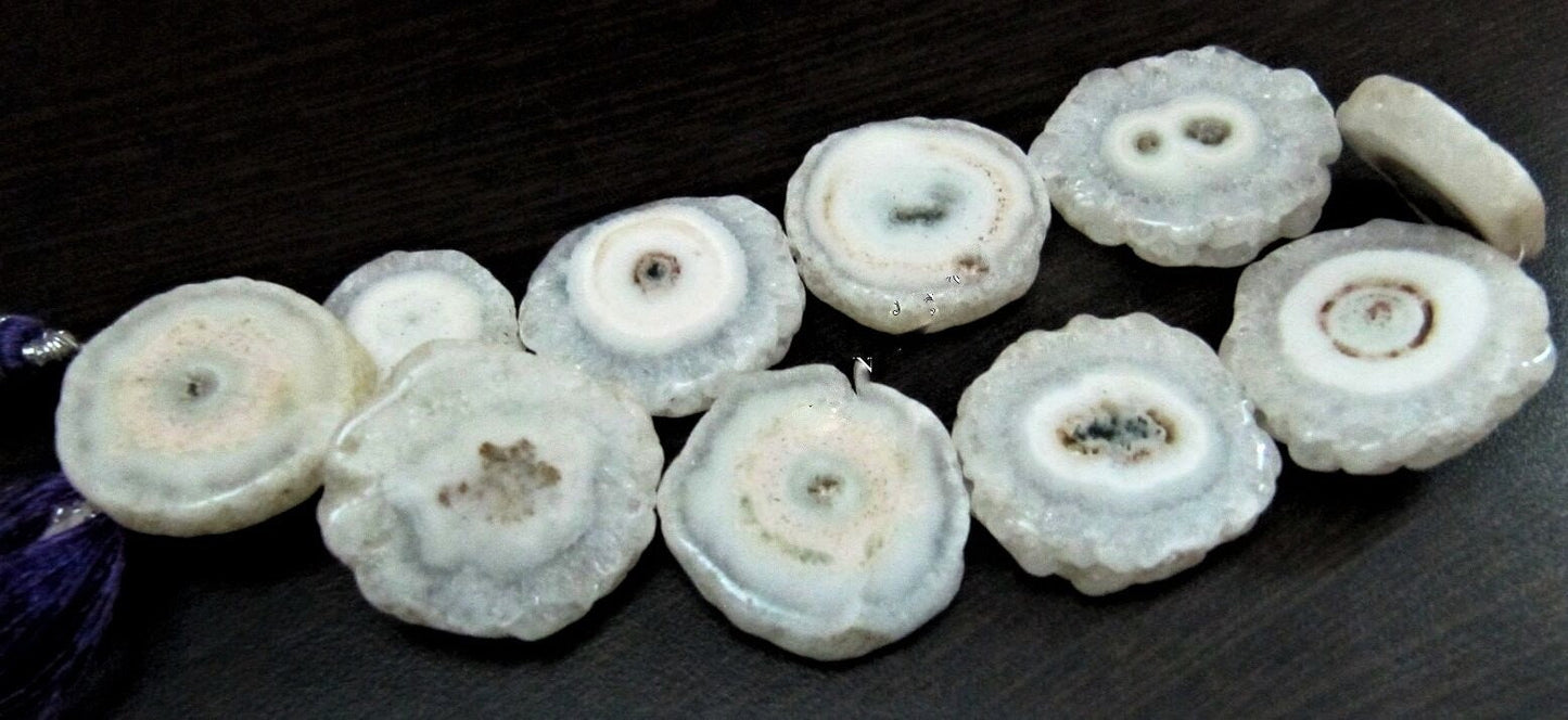 Natural White Solar Quartz Druzy Stalactite Slice Beads approx 20 to 30mm Size Mossy Stone Drusy strand Length 7-8 inch long Wholesale Price