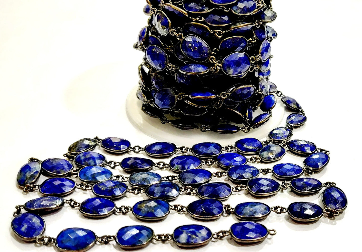 Natural Lapis Lazuli Uneven Free Shape Briolette Faceted Bezel Connector Chain 10 to 15mm Sold Per Foot High Quality Wholesale price