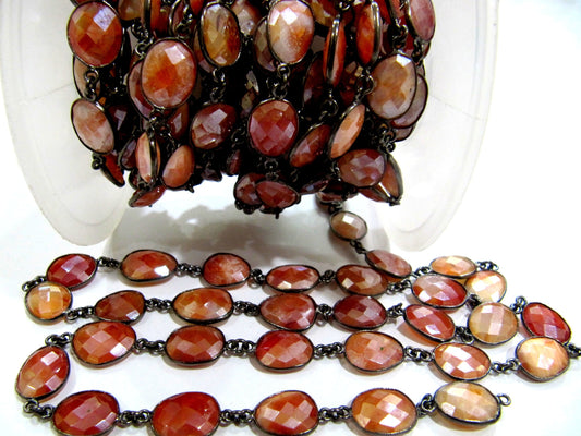 Natural Carnelian AB Mystic Coated Briolette Connector Chain Uneven Free Shape 10 to 15mm Bezel Handmade chain sold per foot