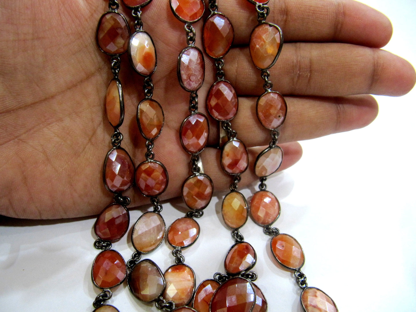 Natural Carnelian AB Mystic Coated Briolette Connector Chain Uneven Free Shape 10 to 15mm Bezel Handmade chain sold per foot