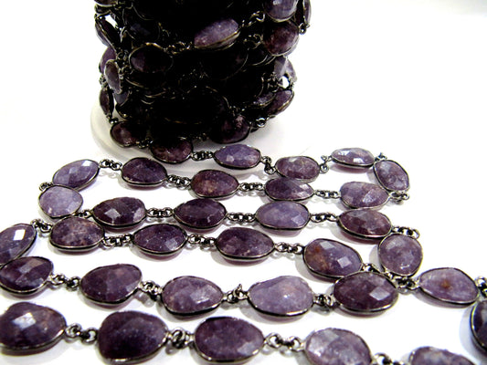 Natural Lepidolite Uneven Free Shape Briolette Faceted Bezel Connector Chain 10 to 15mm Sold Per Foot High Quality Wholesale price