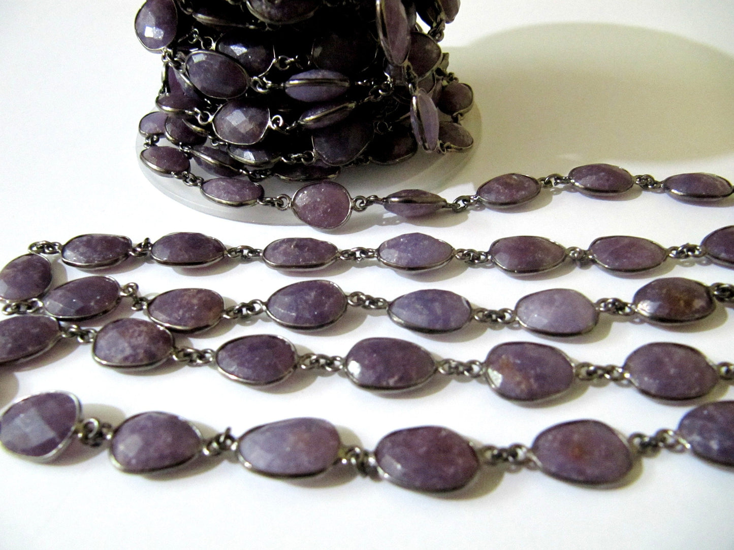 Natural Lepidolite Uneven Free Shape Briolette Faceted Bezel Connector Chain 10 to 15mm Sold Per Foot High Quality Wholesale price