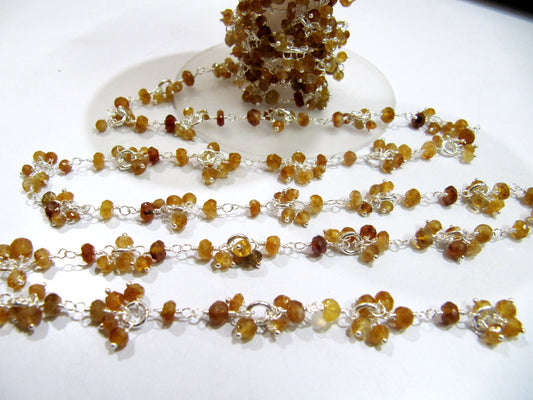 Natural Hessonite Garnet Rondelle faceted Beaded Rosary Dangling Flower Chain Wire Wrapped Thick Chain Wholesale Prices sold per foot