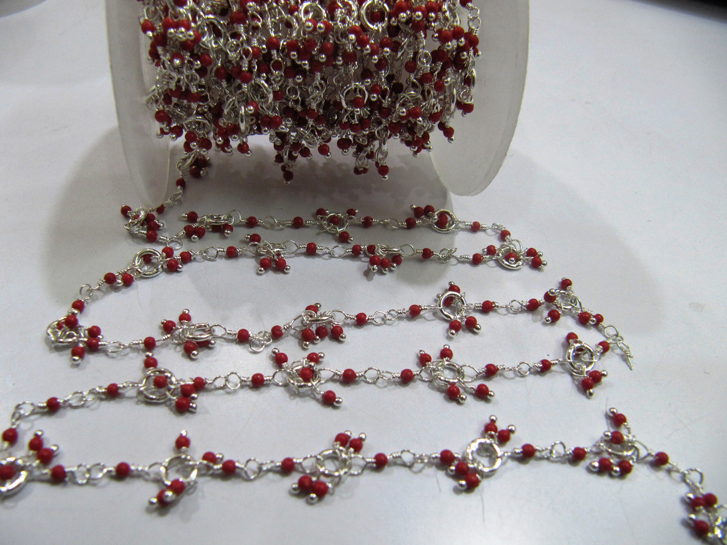 3 Ft- Red Coral Hydro Quartz Plain smooth Round Dangling 2mm Beads Chain Wire Wrapped Chain Wholesale Prices Jewelry Making