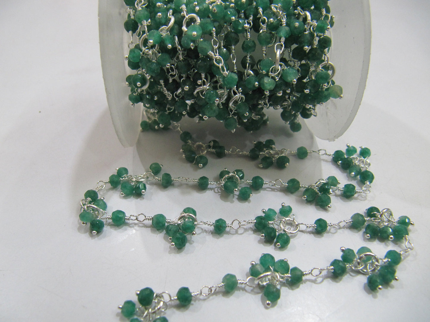 Dyed Emerald Gemstone Flower Chain Rondelle faceted Beads 3 to 4mm size Dangling Beaded Cluster Chain Semi Precious Beads sold per foot