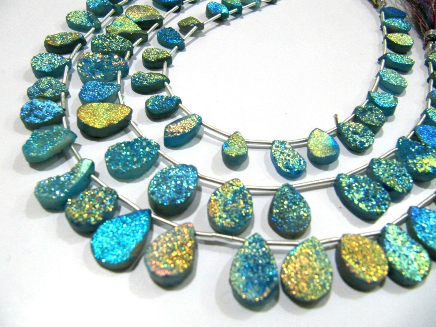 Natural Agate Titanium Coated Blue Druzy Pear Shape Briolette Beads Jewelry Making Bead Strand 10 Inches Long Sold Per Strand Wholesale rate