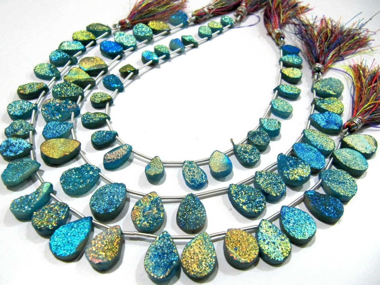 Natural Agate Titanium Coated Blue Druzy Pear Shape Briolette Beads Jewelry Making Bead Strand 10 Inches Long Sold Per Strand Wholesale rate