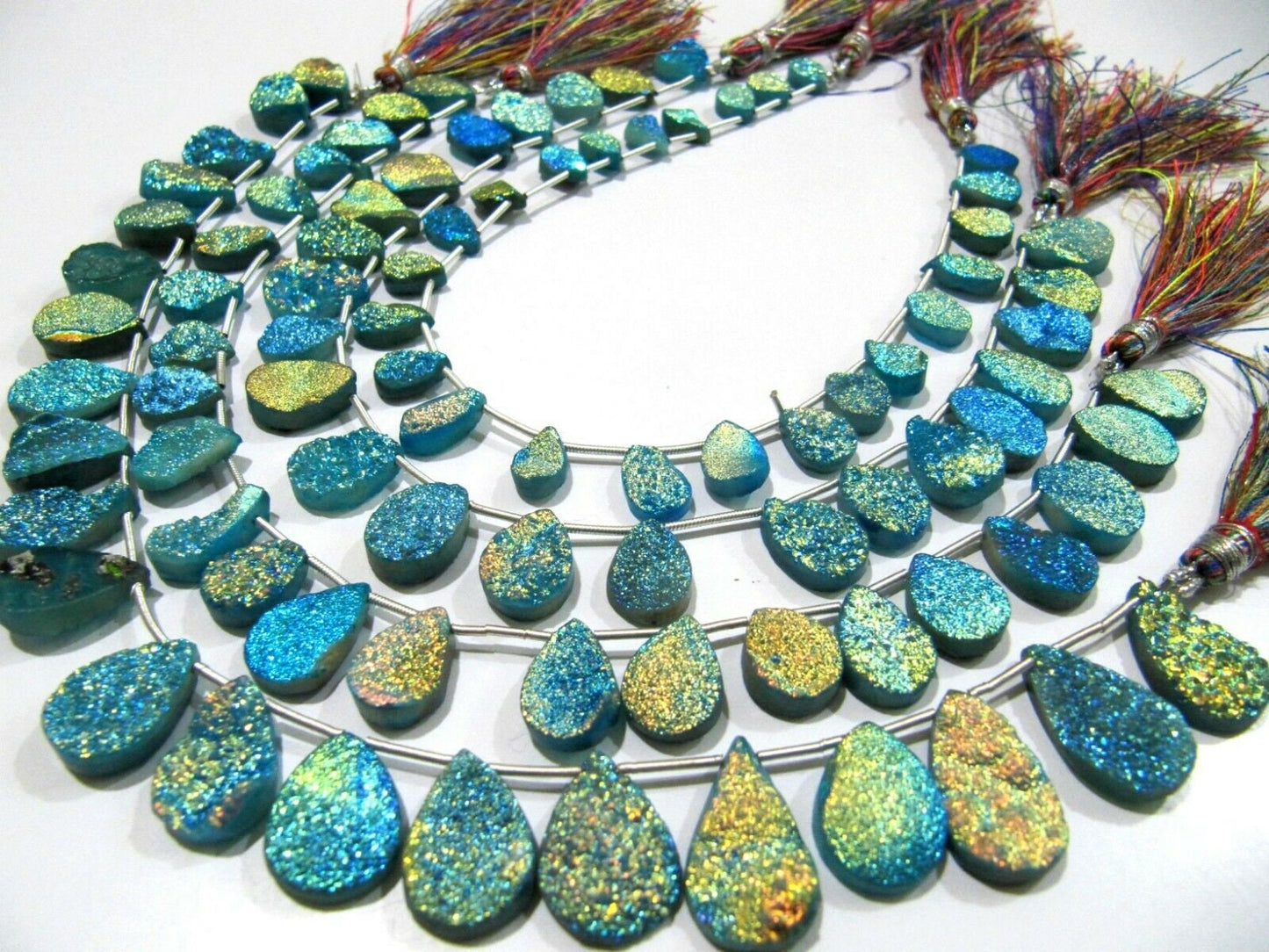 Natural Agate Titanium Coated Blue Druzy Pear Shape Briolette Beads Jewelry Making Bead Strand 10 Inches Long Sold Per Strand Wholesale rate
