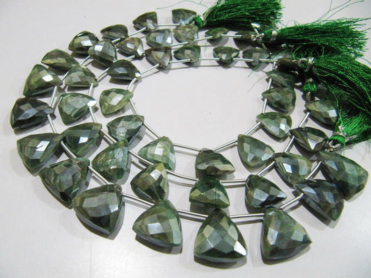 Natural Green Moonstone  AB Coated Trillion Shape Beads Size 16 to 18mm Beads Strand 10 inches Long Side Drilled Gemstone Beads
