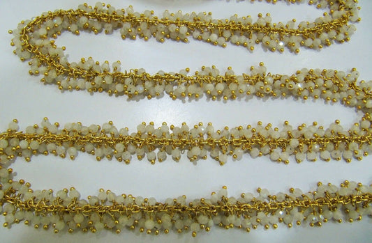 Natural White Rainbow Moonstone Rondelle Faceted 3mm Beads Chain Wire Wrap Dangling Beaded Cluster Chain Sold Per Foot Wholesale Price