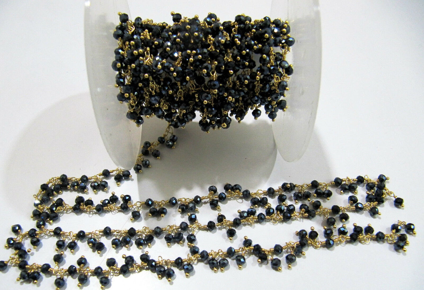 Mystic Black Spinel Dangling Rondelle Faceted Beads Cluster Chain 3-4mm Size Jewelry Making Hydro Quartz Beaded Chain per foot