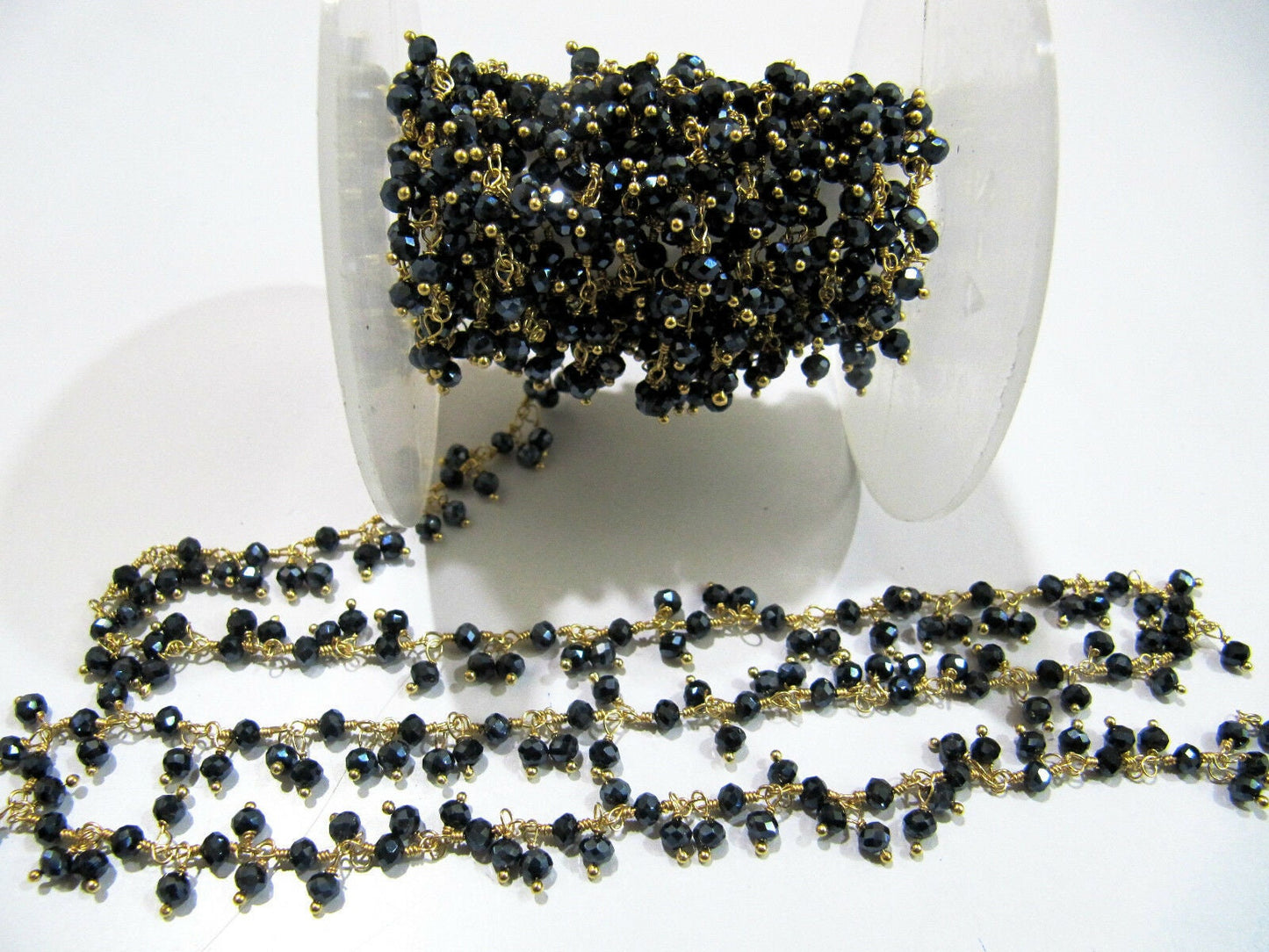 Mystic Black Spinel Dangling Rondelle Faceted Beads Cluster Chain 3-4mm Size Jewelry Making Hydro Quartz Beaded Chain per foot