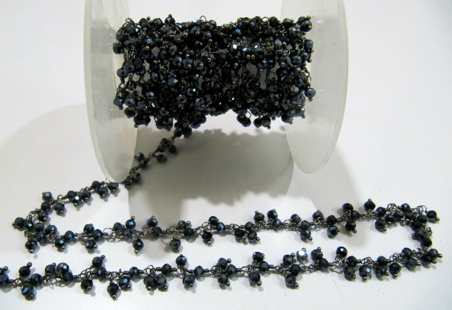 Mystic Black Spinel Dangling Rondelle Faceted Beads Cluster Chain 3-4mm Size Jewelry Making Hydro Quartz Beaded Chain per foot