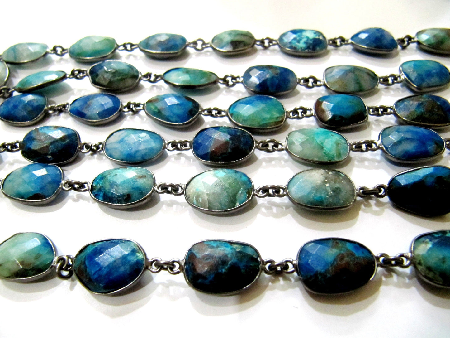 Natural Malachite Azurite Uneven Free Shape Briolette Faceted Bezel Connector Chain 10 to 15mm Sold Per Foot Wholesale price