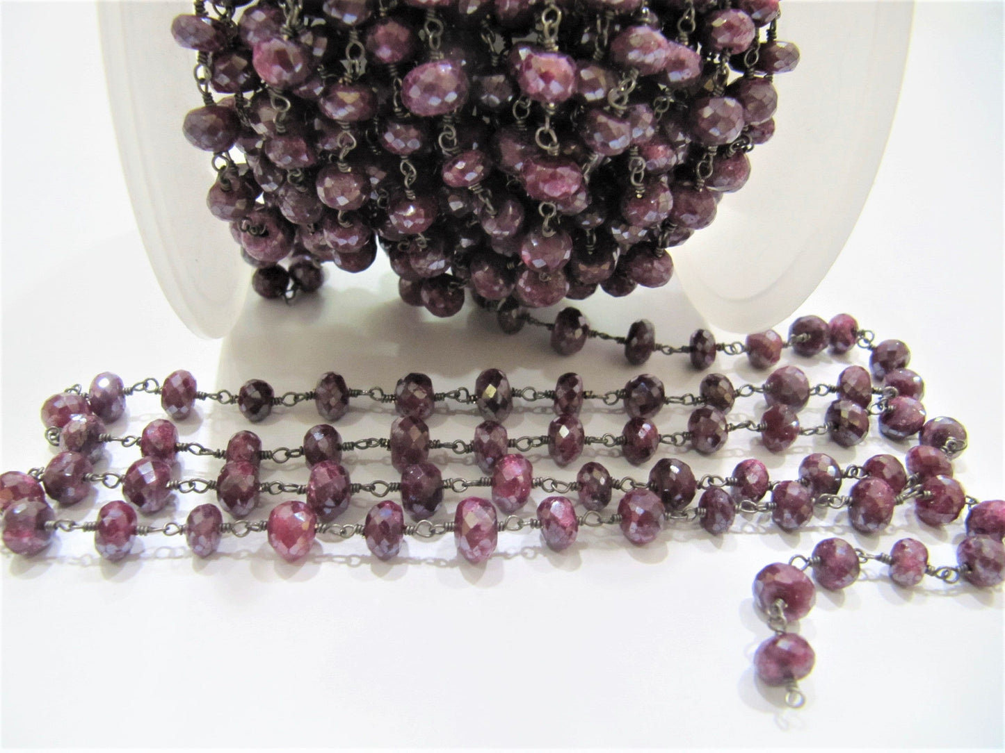 Natural Ruby Silverite Rondelle Faceted 6 to 8 mm Size Beaded Rosary Chain High Quality Jewelry Making Gun Metal Chain Wholesale Price