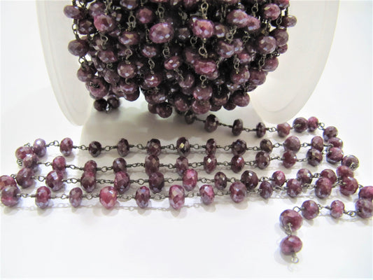 Natural Ruby Silverite Rondelle Faceted 6 to 8 mm Size Beaded Rosary Chain High Quality Jewelry Making Gun Metal Chain Wholesale Price