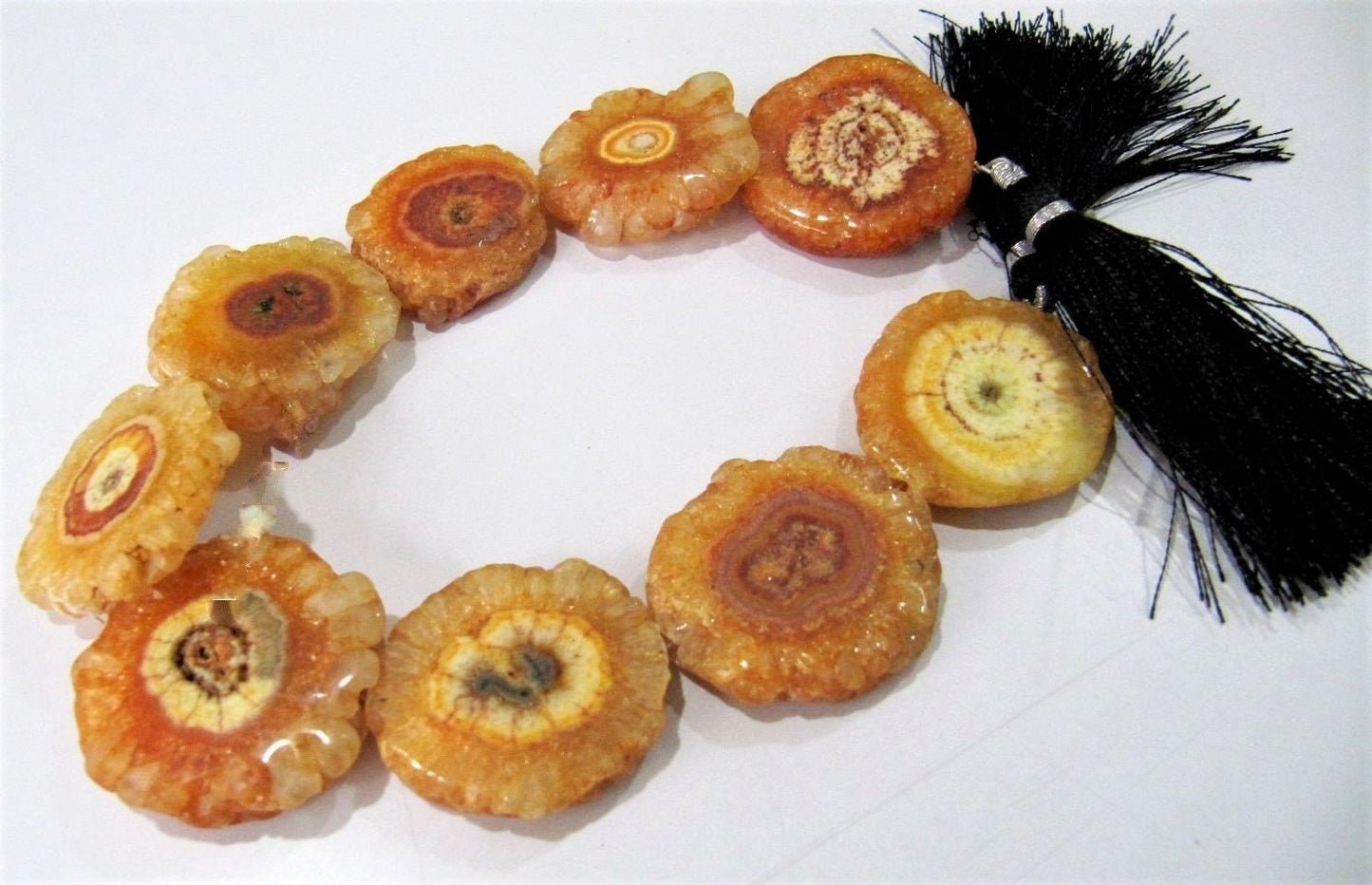 Natural Druzy Stone Mango Color Solar Quartz Beads Stalactite Slice Beads Size 20 to 30mm Sold Per Strand Of 10 inches Long