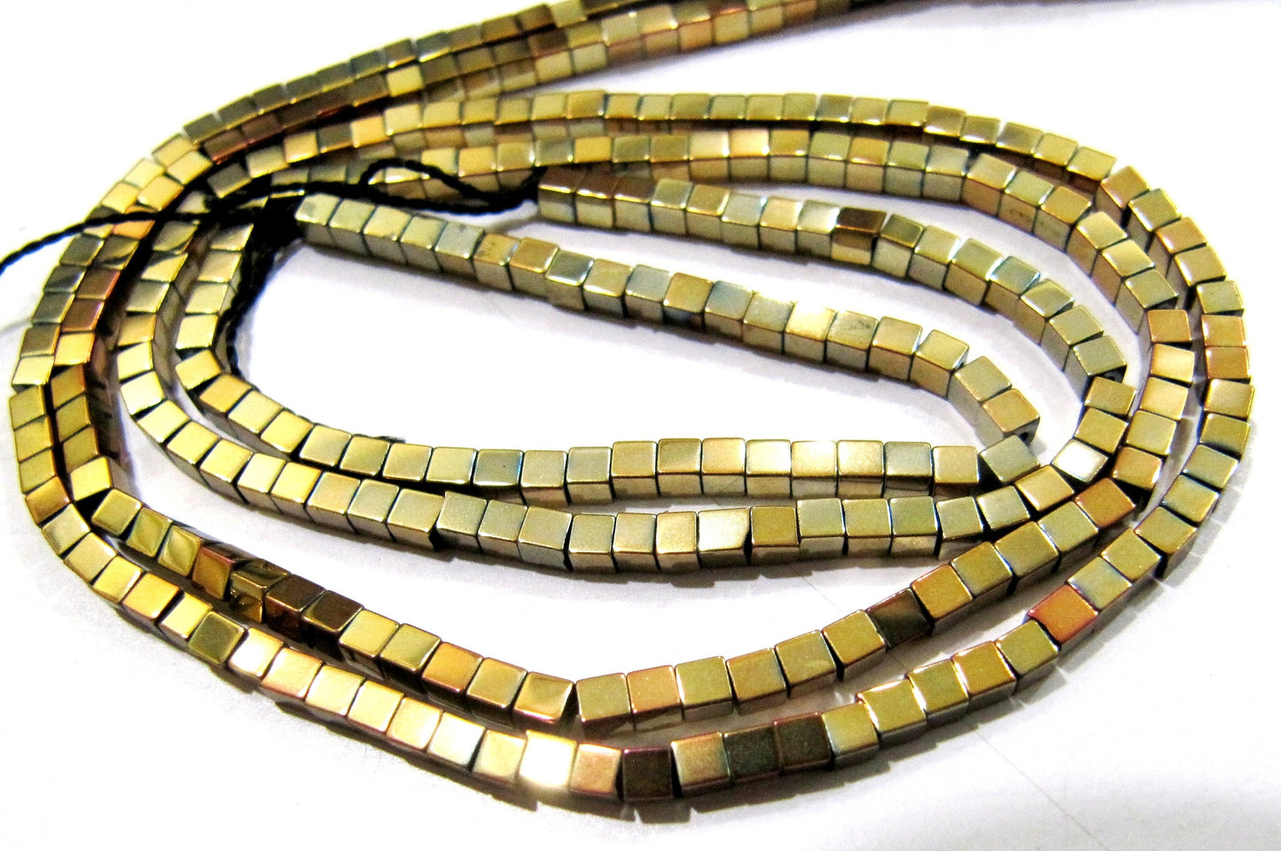 Natural Golden Color Hematite Cube Beads 2mm Size Strand 15-16" long Box Shape Semi Precious Gemstone Beads Wholesale Prices