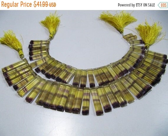 Natural Yellow Fluorite Long Baguette Shape Beads, Side Drilled Briolette Beads Size 25 to 30 mm long, Strand 8 inches Graduated Beads