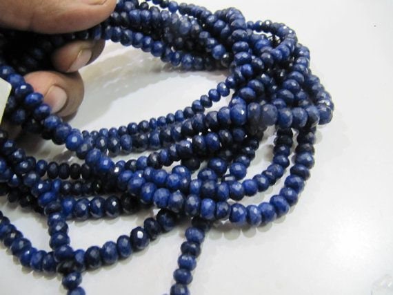 Natural Blue Sapphire Corundum Rondelle Faceted Beads 6mm Untreated Genuine Sapphire Sold per strand 13 inches long Top Quality