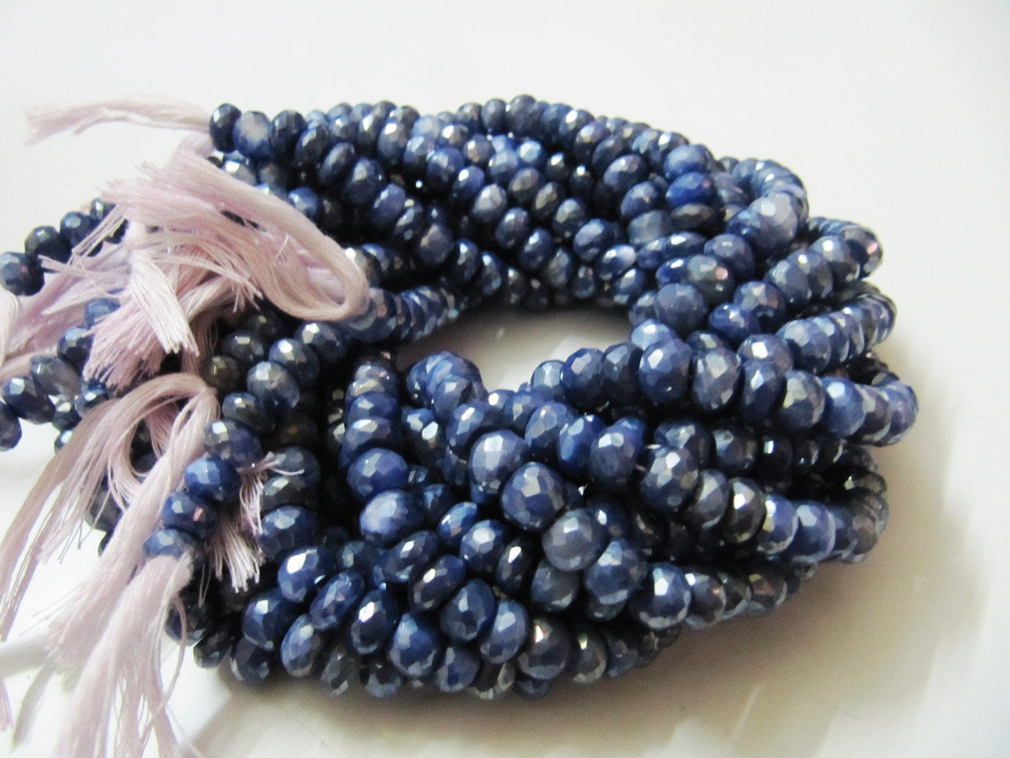 Natural Moonstone Mystic Coated  Beads 8-9 mm Rondelle Faceted Blue Sapphire Color Gemstone Beads Strand 7 inches Long