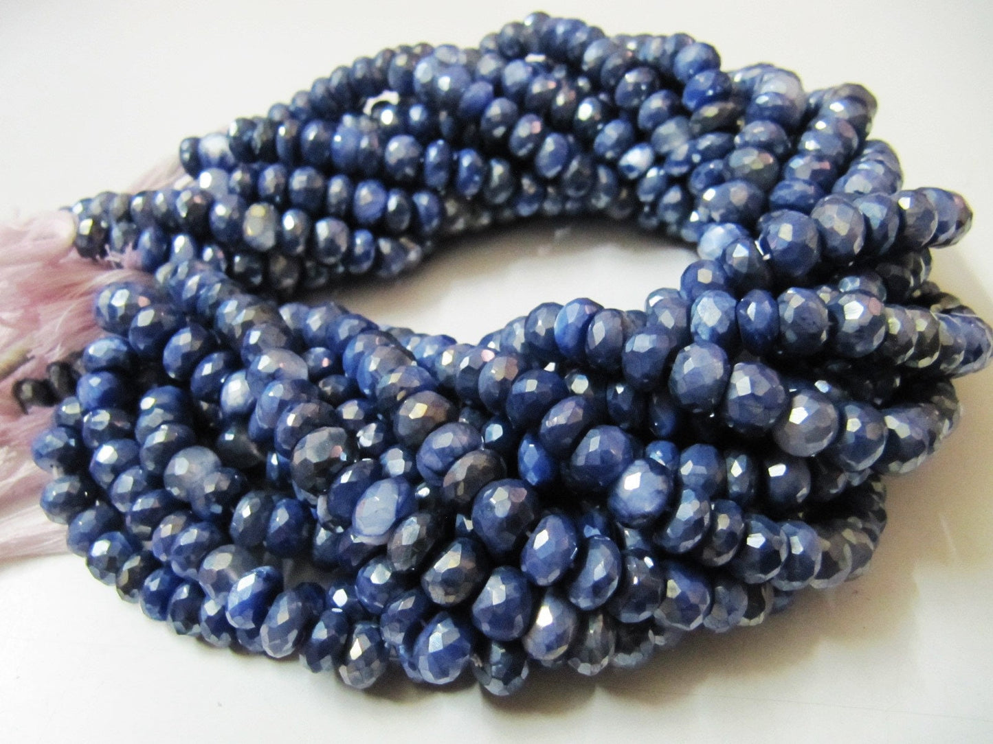 Natural Moonstone Mystic Coated  Beads 8-9 mm Rondelle Faceted Blue Sapphire Color Gemstone Beads Strand 7 inches Long