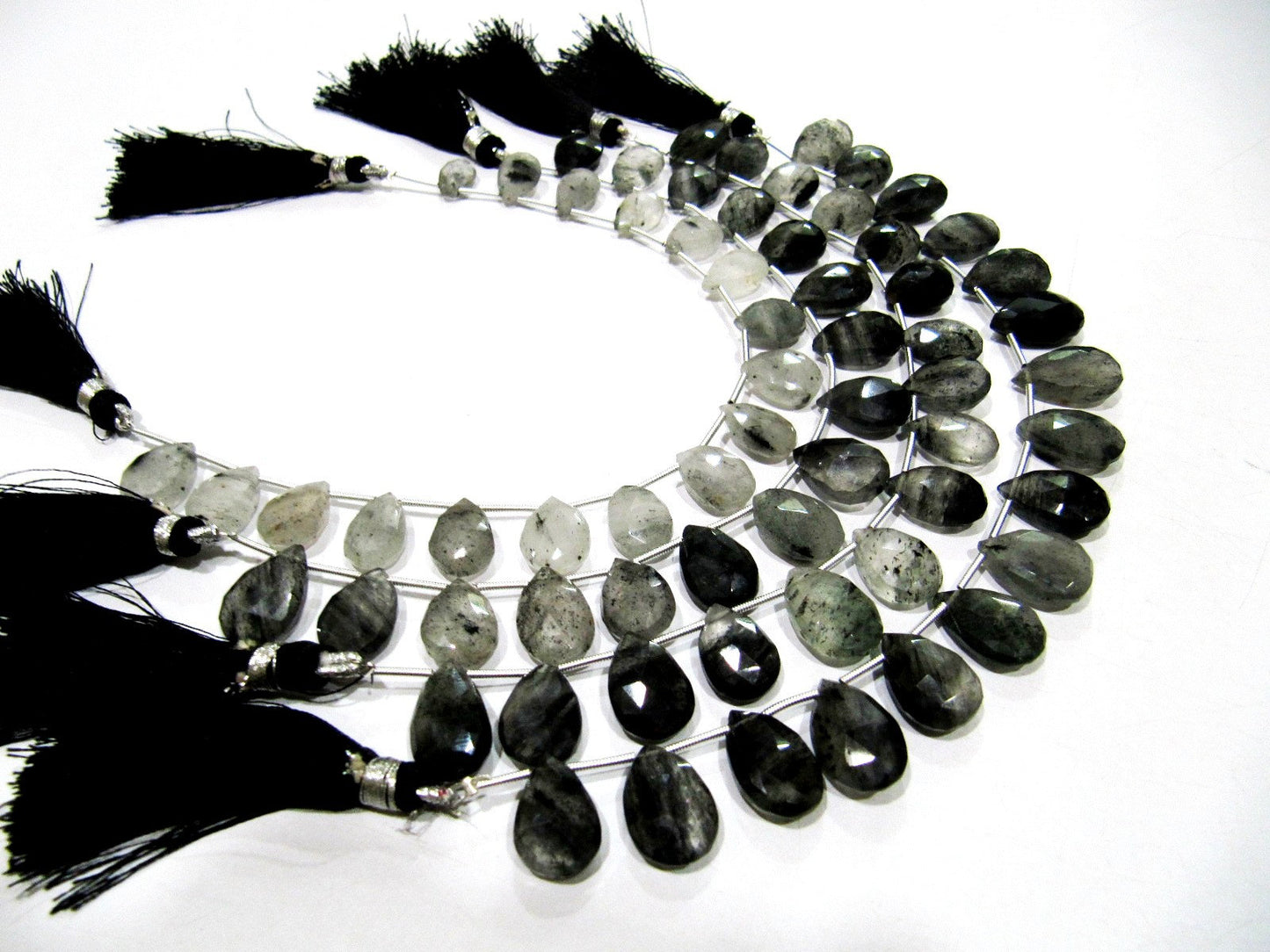 Natural Genuine Black Rutilated Quartz Pear Shape Beads 10x13 to 11x16mm Briolette Beads Strand 8 Inches Long Black Rutile  Beads
