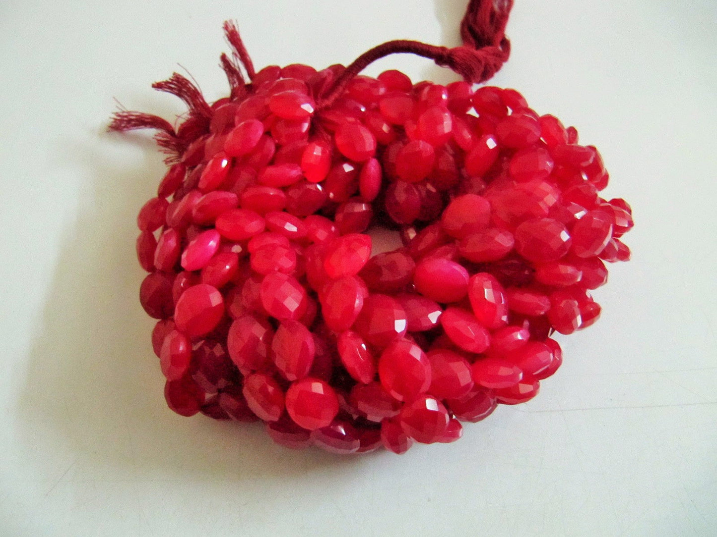 Natural Hot Pink Chalcedony Beads Approximately 12mm Oval Shape Faceted Briolette Beads Strand 8 inches long Semi Precious Beads
