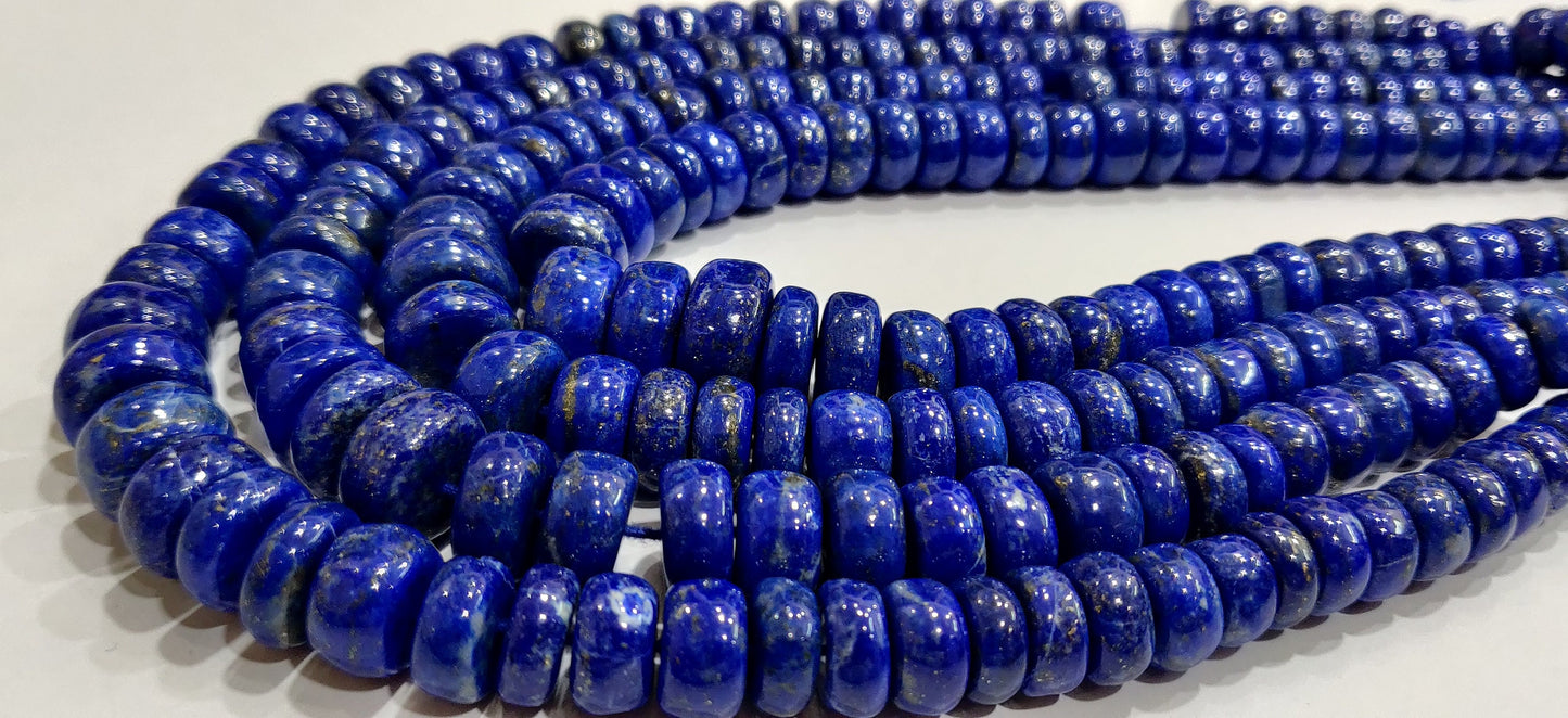 Natural Lapis Lazuli Rondelle Plain Smooth 8 to 12mm Graduated Beads Strand 8inch long High Quality Blue Gemstone Beads Wholesale prices