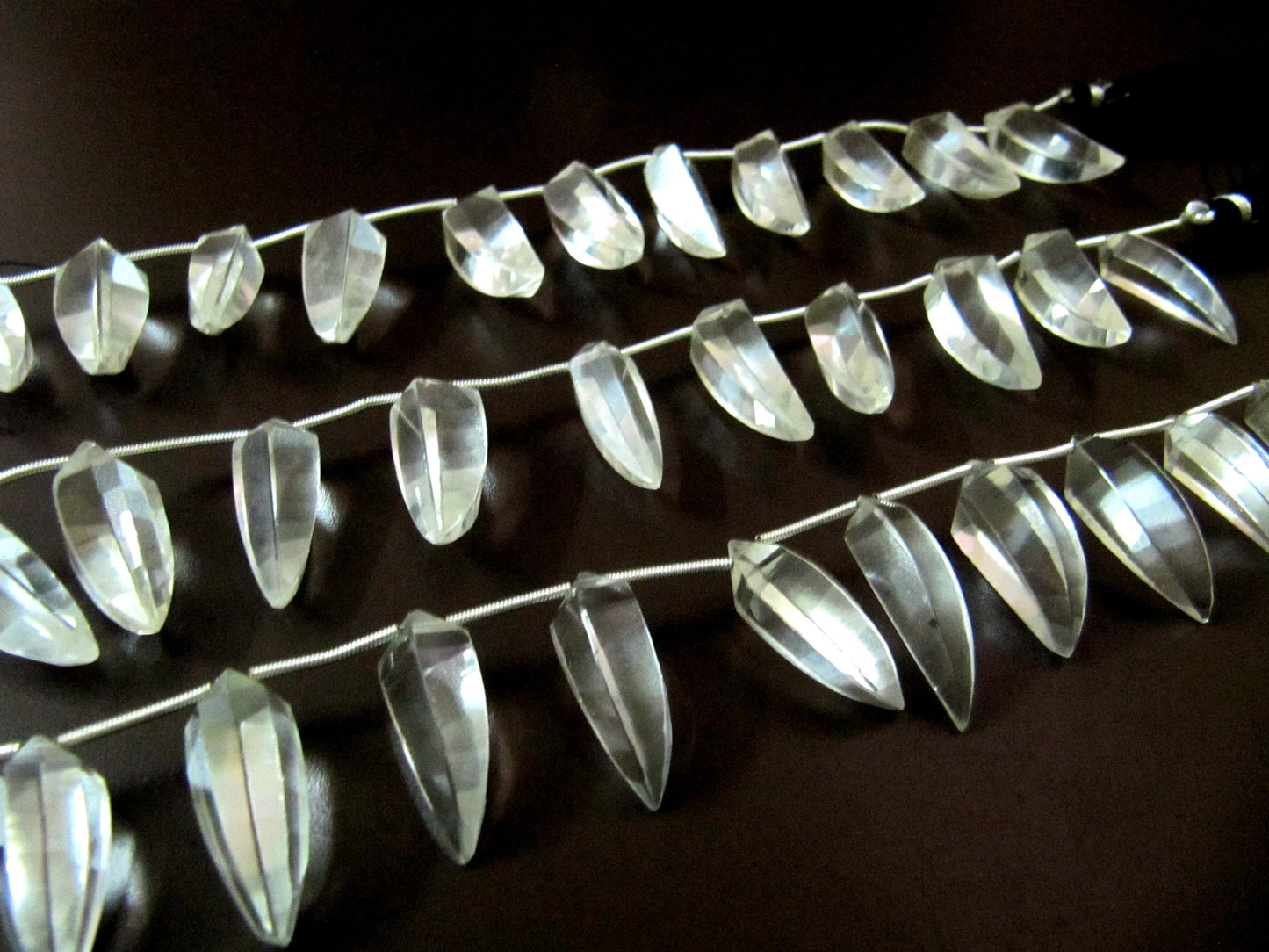 Natural Rock Crystal  Briolette banana Shape Beads Size 8X25mm Strand  8 inches long Jewelry Making  Crystal Beads