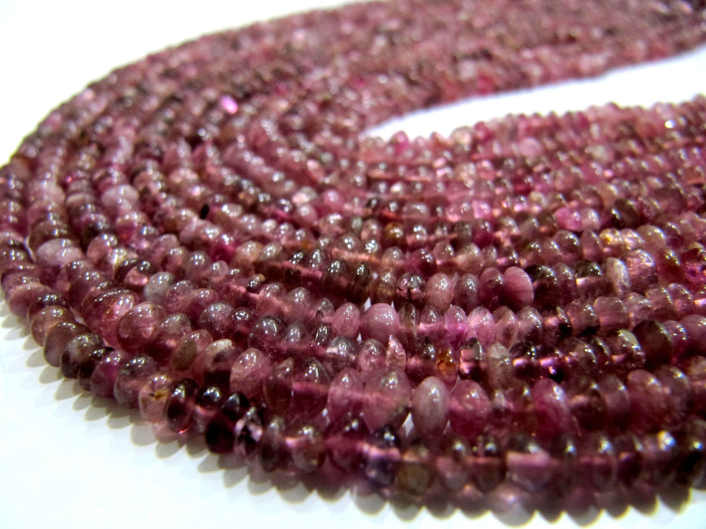 Natural Pink Tourmaline 3-4mm Rondelle Plain Beads Button Shape Smooth Gemstone Beads strand 13 inches long Jewelry Making Beads