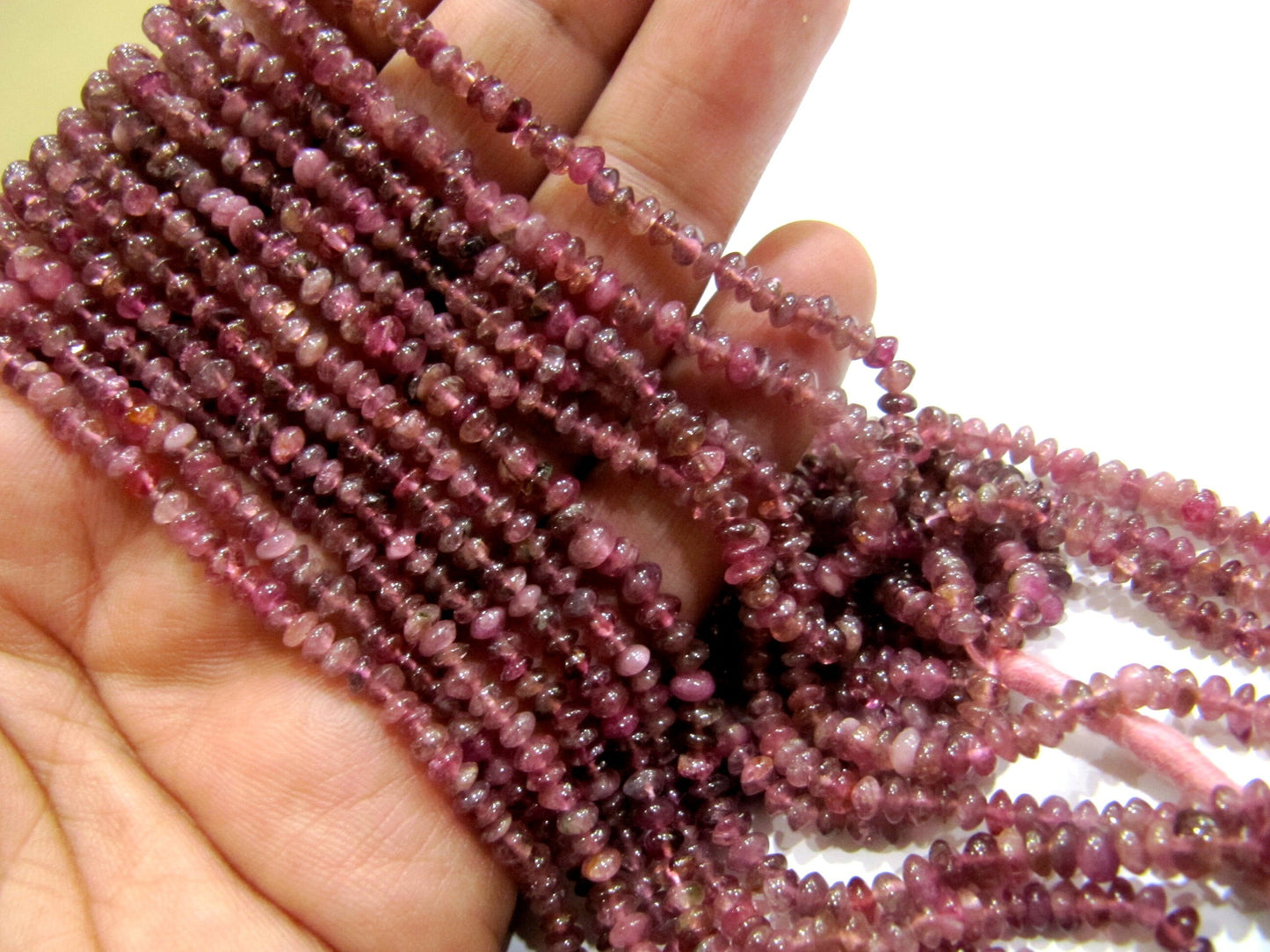 Natural Pink Tourmaline 3-4mm Rondelle Plain Beads Button Shape Smooth Gemstone Beads strand 13 inches long Jewelry Making Beads