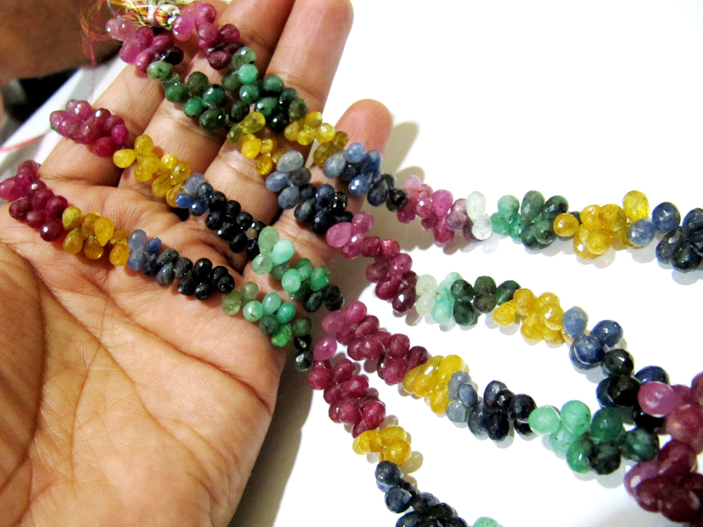 Natural Multi Precious Gemstone Ruby Emerald Sapphire faceted Briolette Tear drop beads Jewelry Making BEST Quality Beads 5 to 10mm