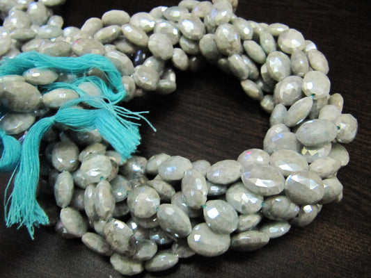 Natural Aquamarine AB Mystic Coated Oval Shape Faceted 11-12mm Beads Silver Coated Beads Strand 14 inches Long