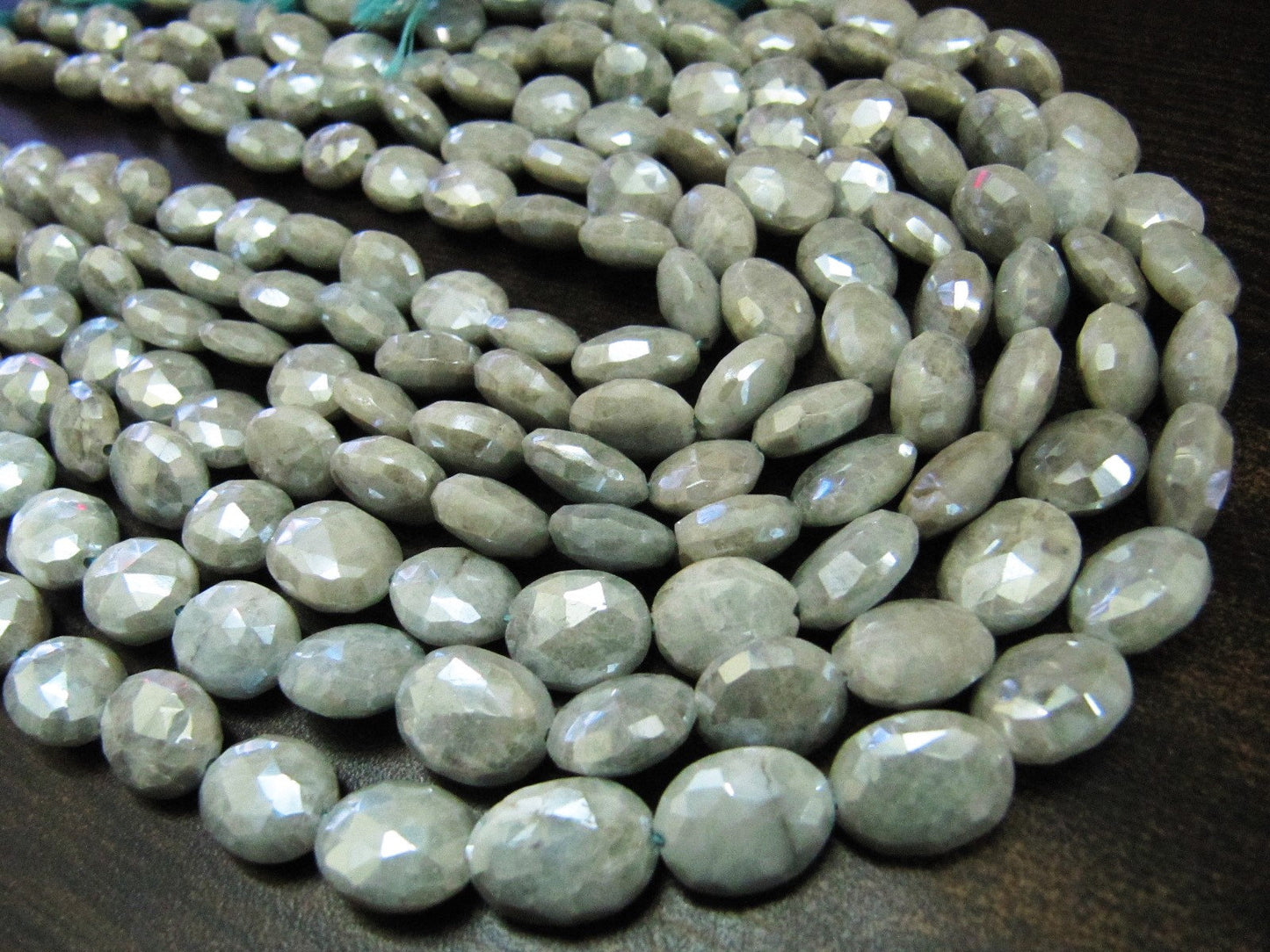 Natural Aquamarine AB Mystic Coated Oval Shape Faceted 11-12mm Beads Silver Coated Beads Strand 14 inches Long