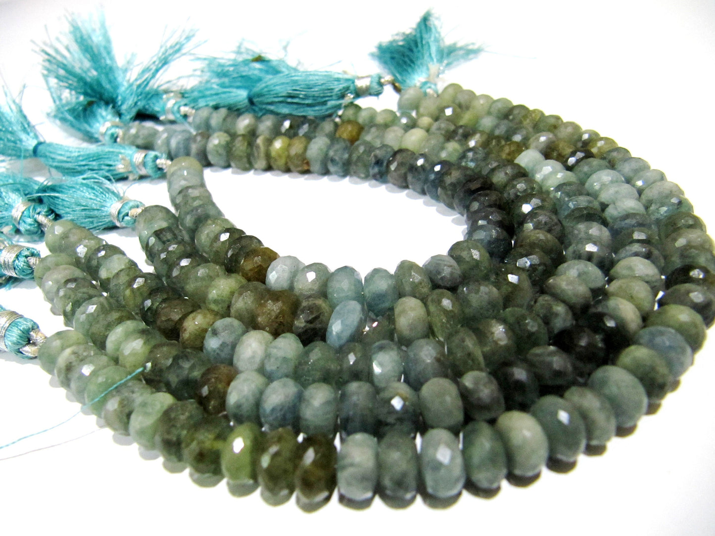 Natural Moss Aquamarine Rondelle Faceted Size 7-8mm Gemstone Beads Strand 8 inches long Top Quality Wholesale Prices