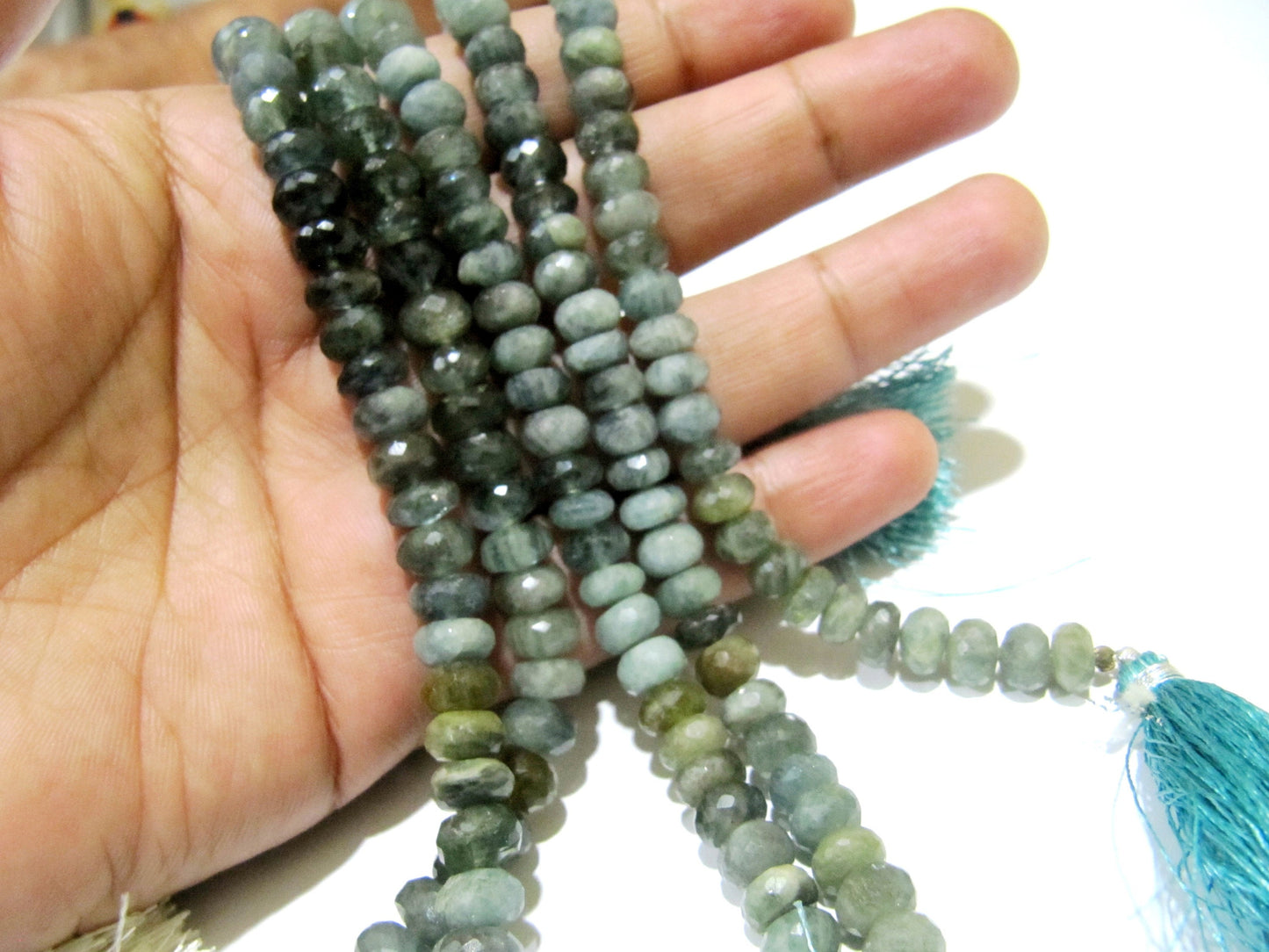 Natural Moss Aquamarine Rondelle Faceted Size 7-8mm Gemstone Beads Strand 8 inches long Top Quality Wholesale Prices