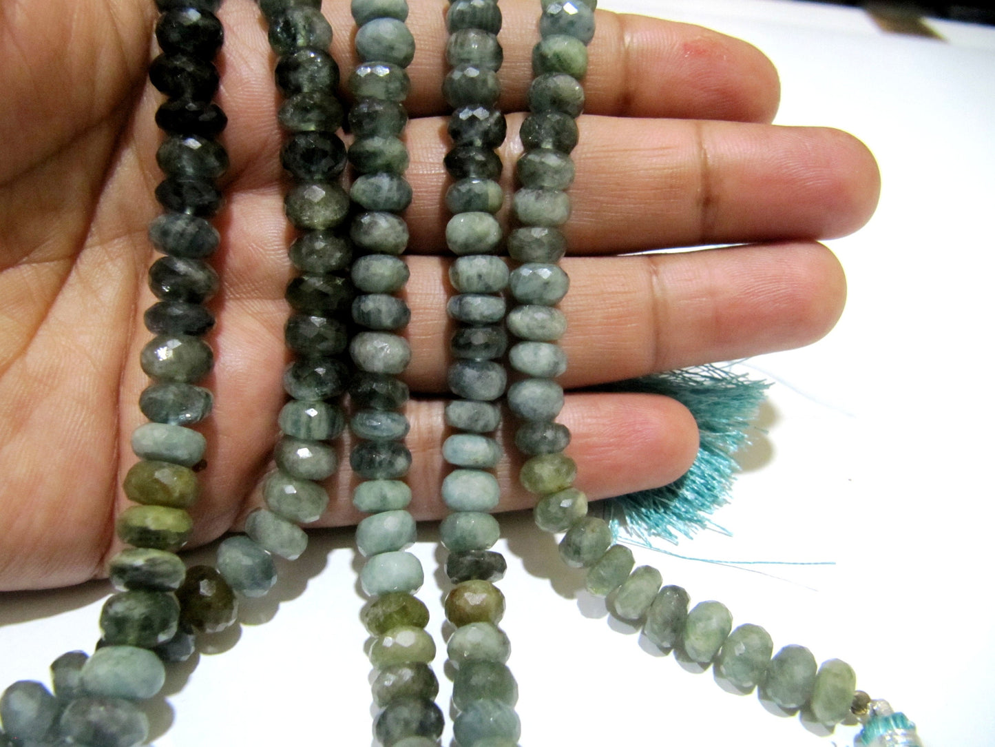Natural Moss Aquamarine Rondelle Faceted Size 7-8mm Gemstone Beads Strand 8 inches long Top Quality Wholesale Prices