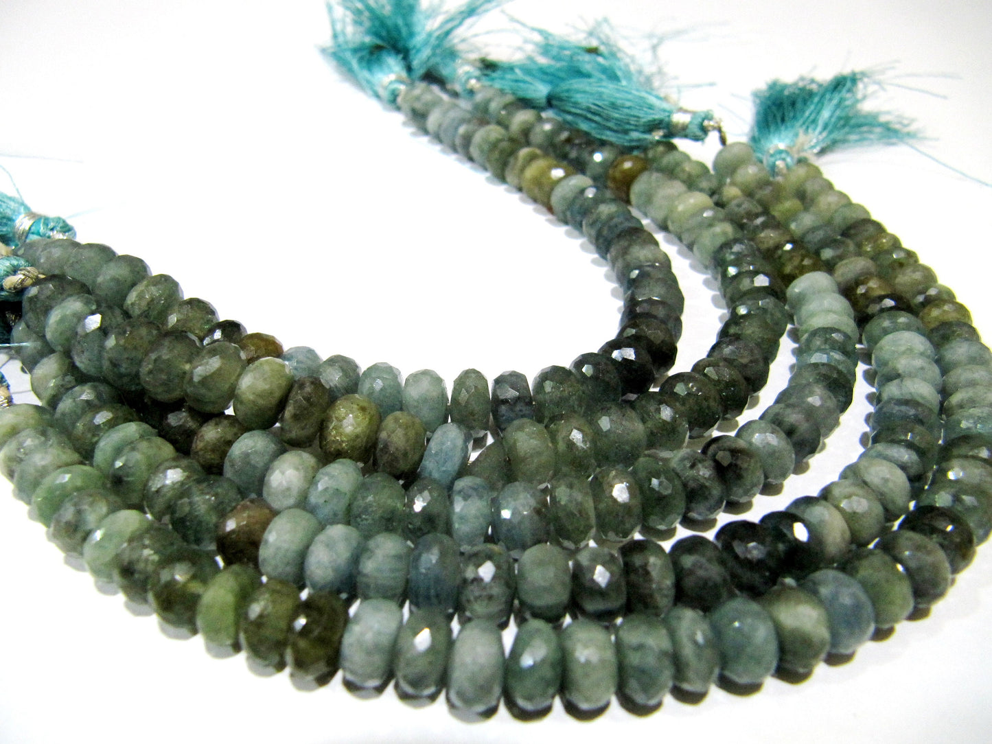 Natural Moss Aquamarine Rondelle Faceted Size 7-8mm Gemstone Beads Strand 8 inches long Top Quality Wholesale Prices