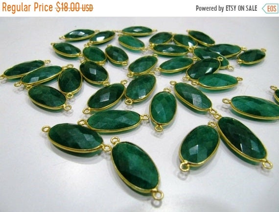 Set of 2- Emerald Oval Shape Briolette Connector Double Loop Size 12x22mm Precious Gemstone Dyed Emerald Stones Bezel Connectors