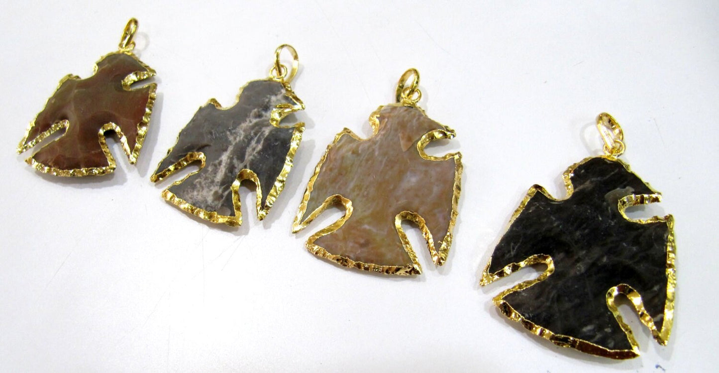 Natural Jasper Eagle Shape Gold Electroplated Double Loop Arrowhead Connector Charms Pendant Size approx.2 to 2.5 Long