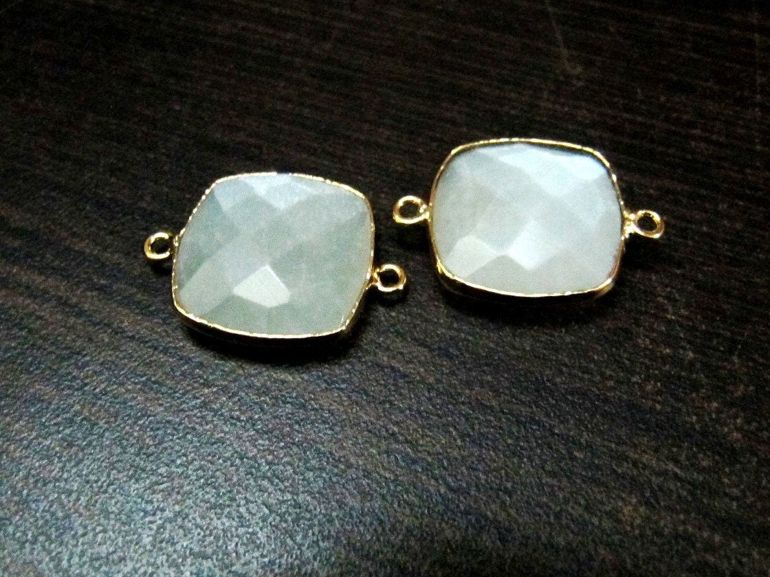 2Pc.-  Natural White Moonstone Cushion Shape Briolette Connectors Double Loop Bezel Connectors 15 mm Size Gemstone Connector Charms
