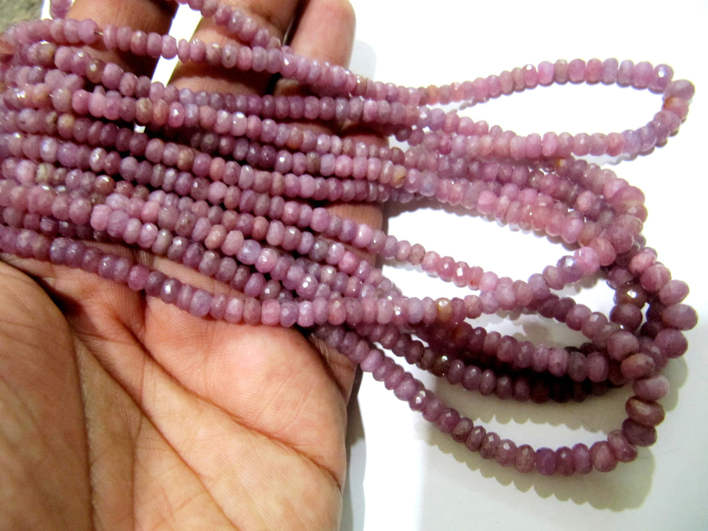 Natural Pink Sapphire Beads 4 to 7mm Graduated Rondelle Faceted Bead Strands 8 inches Long Jewelry making Precious Gemstone Beads